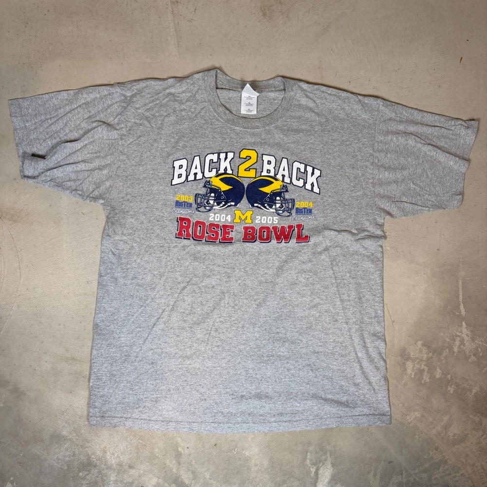 Vintage Michigan Wolverines Back 2 Back Rose Bowl T-Shirt Mens XL Gray 2005